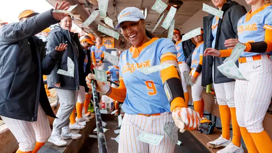 KNOXVILLE, TN - March 11, 2023 - Outfielder Kiki Milloy #9 of the Tennessee Lady Volunteers during the game between the Ole Miss Rebels and the Tennessee Lady Volunteers at Sherri Parker Lee Stadium in Knoxville, TN. Photo By Ian Cox/Tennessee Athletics