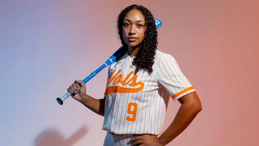 KNOXVILLE, TN - January 19, 2023 - Outfielder Kiki Milloy #9 of the Tennessee Lady Volunteers portrait taken during 2023 softball Photo Day in Knoxville, TN. Photo By Andrew Ferguson/Tennessee Athletics