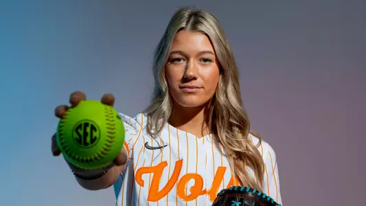 KNOXVILLE, TN - January 19, 2023 - Pitcher Karlyn Pickens #23 of the Tennessee Lady Volunteers portrait taken during 2023 softball Photo Day in Knoxville, TN. Photo By Andrew Ferguson/Tennessee Athletics