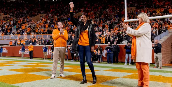 Tamika Catchings being honored at football game
