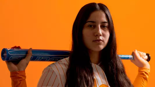 KNOXVILLE, TN - January 19, 2023 - Outfielder/Infielder Giulia Koutsoyanopulos #27 of the Tennessee Lady Volunteers portrait taken during 2023 softball Photo Day in Knoxville, TN. Photo By Andrew Ferguson/Tennessee Athletics