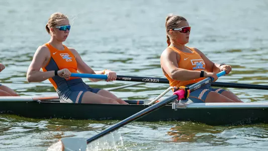 KNOXVILLE, TN - April 18, 2023 - Kayla Anderson and Kiana Worobey during practice on the Tennessee River in Knoxville, TN. Photo By Emma Ramsey/Tennessee Athletics
