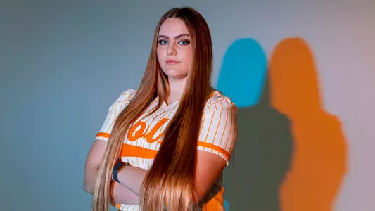 KNOXVILLE, TN - January 19, 2023 - Pitcher Ashley Rogers #14 of the Tennessee Lady Volunteers portrait taken during 2023 softball Photo Day in Knoxville, TN. Photo By Andrew Ferguson/Tennessee Athletics