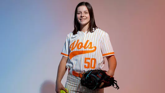 KNOXVILLE, TN - January 19, 2023 - Catcher/Infielder Jackie Kirkpatrick #50 of the Tennessee Lady Volunteers portrait taken during 2023 softball Photo Day in Knoxville, TN. Photo By Andrew Ferguson/Tennessee Athletics