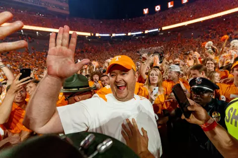 KNOXVILLE, TN - October 15, 2022 - Head Coach Josh Heupel of the Tennessee Volunteers after the game between the Alabama Crimson Tide and the Tennessee Volunteers at Neyland Stadium in Knoxville, TN. Photo By Kate Luffman/Tennessee Athletics