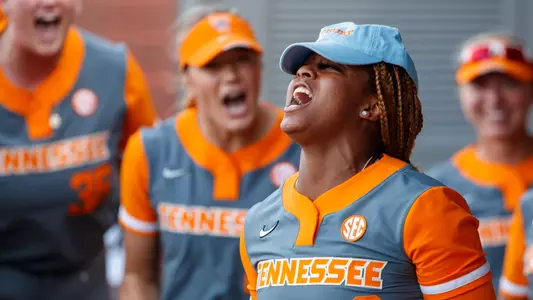 FAYETTEVILLE, AR - May 12, 2023 - Infielder Lair Beautae #2 of the Tennessee Lady Volunteers during the 2023 SEC Softball Tournament semifinals game between the Alabama Crimson Tide and the Tennessee Lady Volunteers at Bogle Park in Fayetteville, AR. Photo By Kate Luffman/Tennessee Athletics
