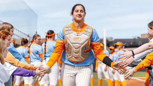 KNOXVILLE, TN - March 11, 2023 - Outfielder/Infielder Giulia Koutsoyanopulos #27 of the Tennessee Lady Volunteers before the game between the Ole Miss Rebels and the Tennessee Lady Volunteers at Sherri Parker Lee Stadium in Knoxville, TN. Photo By Ian Cox/Tennessee Athletics