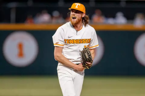 KNOXVILLE, TN - April 21, 2023 - Pitcher Camden Sewell #16 of the Tennessee Volunteers during the game between the Vanderbilt Commodores and the Tennessee Volunteers at Lindsey Nelson Stadium in Knoxville, TN. Photo By Ian Cox/Tennessee Athletics