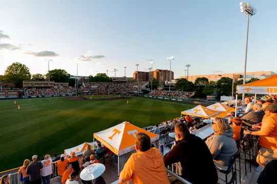 KNOXVILLE, TN - April 28, 2023 - Wide angle from the outfield porch during the game between the Mississippi State Bulldogs and the Tennessee Volunteers at Lindsey Nelson Stadium in Knoxville, TN. Photo By Andrew Ferguson/Tennessee Athletics