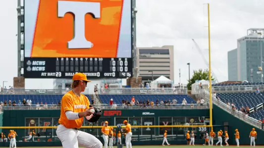 OMAHA, NE - June 15, 2023 - Infielder Zane Denton #44 of the Tennessee Volunteers during the media day at Charles Schwab Field in Omaha, NE. Photo By Ian Cox/ Tennessee Athletics
