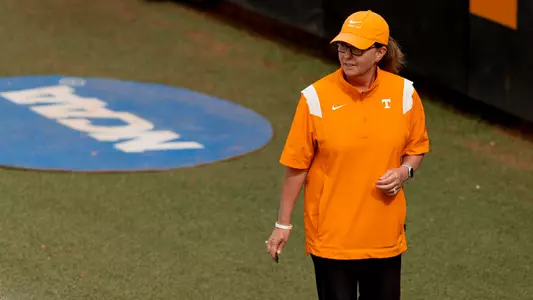 KNOXVILLE, TN - May 27, 2023 - Head Coach Karen Weekly of the Tennessee Lady Volunteers during game two of the 2023 NCAA Softball Tournament Super Regional between the Texas Longhorns and the Tennessee Lady Volunteers at Sherri Parker Lee Stadium in Knoxville, TN. Photo By Andrew Ferguson/Tennessee Athletics