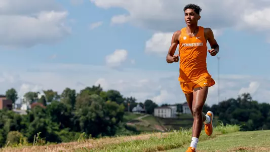 KNOXVILLE, TN - August 17, 2023 - Yaseen Abdalla of the Tennessee Volunteers during Cross Country Photo Day at Cherokee Farm Cross Country Course in Knoxville, TN. Photo By Andrew Ferguson/Tennessee Athletics