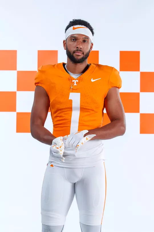 KNOXVILLE, TN - July 18, 2023 - Defensive back Gabe Jeudy-Lally #1 of the Tennessee Volunteers during 2023 Football Photo Day in Knoxville, TN. Photo By Kate Luffman/Tennessee Athletics