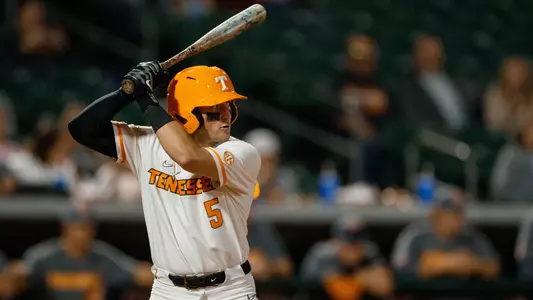KODAK, TN - November 09, 2023 - Catcher Cannon Peebles #5 of the Tennessee Volunteers during Game 1 of the Fall World Series at the Smokies Stadium in Kodak, TN. Photo By Cayce Smith/Tennessee Athletics
