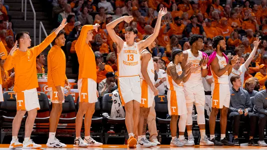 KNOXVILLE, TN - January 20, 2024 - Forward J.P. Estrella #13 of the Tennessee Volunteers during the game between the Alabama Crimson Tide and the Tennessee Volunteers at Food City Center in Knoxville, TN. Photo By Andrew Ferguson/Tennessee Athletics