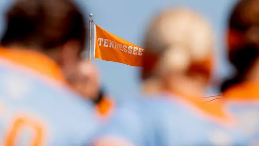 KNOXVILLE, TN - May 21, 2023 - Orange Tennessee flag before the 2023 NCAA Softball tournament regional game between the Indiana Hoosiers and the Tennessee Lady Volunteers at Sherri Parker Lee Stadium in Knoxville, TN. Photo By Andrew Ferguson/Tennessee Athletics