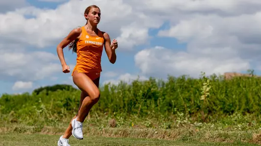 KNOXVILLE, TN - August 17, 2023 - Teegan Anderson of the Tennessee Volunteers during Cross Country Photo Day at Cherokee Farm Cross Country Course in Knoxville, TN. Photo By Andrew Ferguson/Tennessee Athletics