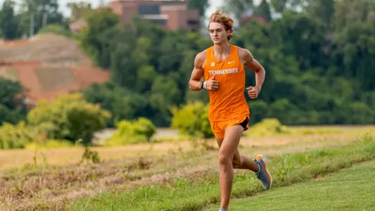 KNOXVILLE, TN - August 17, 2023 - Hudson Betts of the Tennessee Volunteers during Cross Country Photo Day at Cherokee Farm Cross Country Course in Knoxville, TN. Photo By Andrew Ferguson/Tennessee Athletics