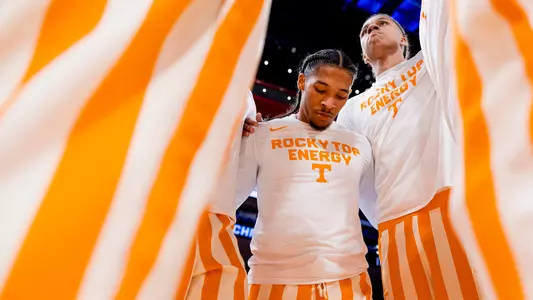 DETROIT, MI - March 29, 2024 - Guard Zakai Zeigler #5 of the Tennessee Volunteers before the Sweet Sixteen round game of the 2024 NCAA Men?s Basketball Tournament between the Creighton Bluejays and the Tennessee Volunteers at Little Caesars Arena in Detroit, MI. Photo By Andrew Ferguson/Tennessee Athletics
