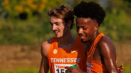 KNOXVILLE, TN - August 30, 2024 - Hudson Betts and Christopher Middleton-Pearson of the Tennessee Volunteers during the 2024 Tennessee Cross Country Invitational at Cherokee Farm Cross Country Course in Knoxville, TN. Photo By Kate Luffman/Tennessee Athletics
