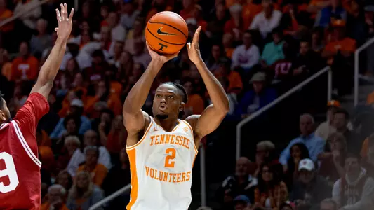 KNOXVILLE, TN - October 27, 2024 - Guard Chaz Lanier #2 of the Tennessee Volunteers during an exhibition game between the Indiana Hoosiers and the Tennessee Volunteers at Food City Center in Knoxville, TN. Photo By Andrew Ferguson/Tennessee Athletics