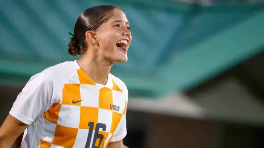 KNOXVILLE, TN - October 24, 2024 - Forward Sarah Greiner #16 of the Tennessee Lady Volunteers before the game between the South Carolina Gamecocks and the Tennessee Volunteers at Regal Soccer Stadium in Knoxville, TN. Photo By Elliot Walker/Tennessee Athletics