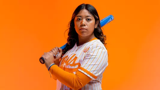 KNOXVILLE, TN - January 18, 2024 - Infielder/Catcher Destiny Rodriguez #34 of the Tennessee Lady Volunteers portrait taken during Photo Day in Knoxville, TN. Photo By Andrew Ferguson/Tennessee Athletics