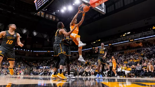 COLUMBIA, MO - February 20, 2024 - Forward Tobe Awaka #11 of the Tennessee Volunteers during the game between the Missouri Tigers and the Tennessee Volunteers at Mizzou Arena in Columbia, MO. Photo By Andrew Ferguson/Tennessee Athletics