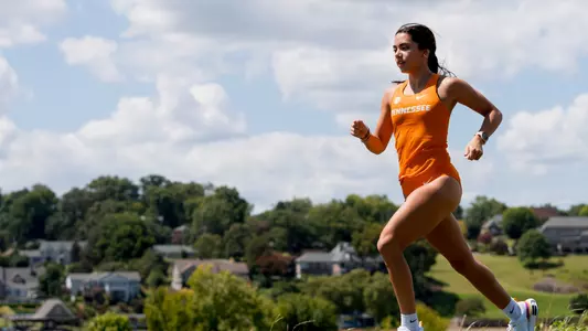 KNOXVILLE, TN - August 17, 2023 - Ella Johnson of the Tennessee Volunteers during Cross Country Photo Day at Cherokee Farm Cross Country Course in Knoxville, TN. Photo By Andrew Ferguson/Tennessee Athletics