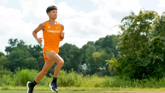 KNOXVILLE, TN - August 17, 2023 - Gabriel Sanchez of the Tennessee Volunteers during Cross Country Photo Day at Cherokee Farm Cross Country Course in Knoxville, TN. Photo By Andrew Ferguson/Tennessee Athletics