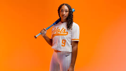 KNOXVILLE, TN - January 18, 2024 - Outfielder Kiki Milloy #9 of the Tennessee Lady Volunteers portrait taken during Photo Day in Knoxville, TN. Photo By Andrew Ferguson/Tennessee Athletics