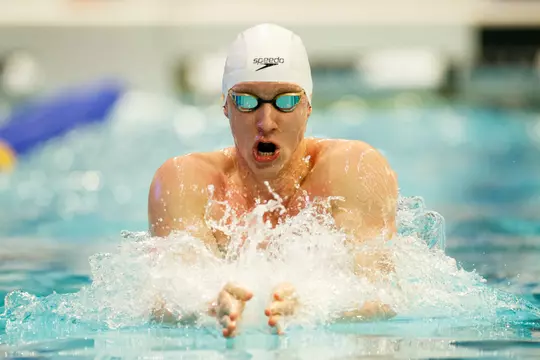 COLLEGE STATION, TX - February 18, 2023 - Lyubomir Epitropov of the Tennessee Volunteers during day five finals session of the 2023 SEC Swimming & Diving Championships at the Rec Center Natatorium in College Station, TX. Photo By John Golliher/Tennessee Athletics