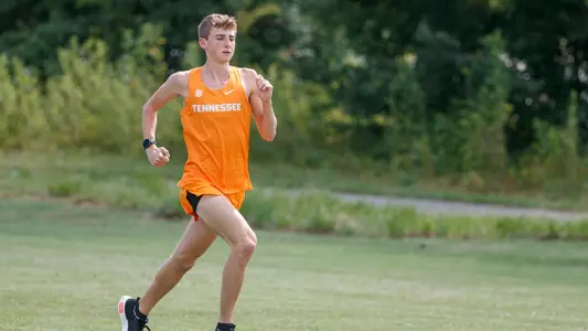 KNOXVILLE, TN - AUGUST 17, 2023 - Trevor Coggin of the Tennessee Volunteers during Cross Country Photo Day at Cherokee Farm Cross Country Course in Knoxville, TN. Photo By Cayce Smith/Tennessee Athletics