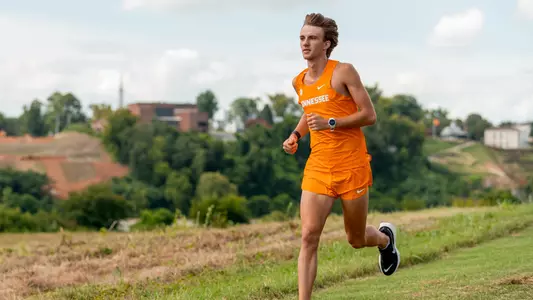 KNOXVILLE, TN - August 17, 2023 - Brandon Olden of the Tennessee Volunteers during Cross Country Photo Day at Cherokee Farm Cross Country Course in Knoxville, TN. Photo By Andrew Ferguson/Tennessee Athletics