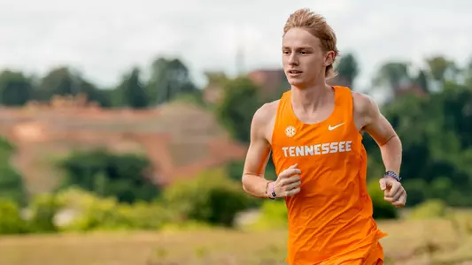 KNOXVILLE, TN - August 17, 2023 - Aidan Ryan of the Tennessee Volunteers during Cross Country Photo Day at Cherokee Farm Cross Country Course in Knoxville, TN. Photo By Andrew Ferguson/Tennessee Athletics