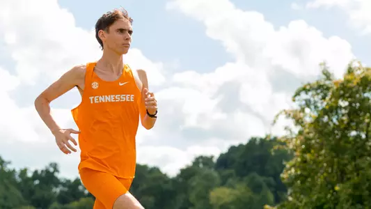 KNOXVILLE, TN - August 17, 2023 - Jacob Lewis of the Tennessee Volunteers during Cross Country Photo Day at Cherokee Farm Cross Country Course in Knoxville, TN. Photo By Andrew Ferguson/Tennessee Athletics