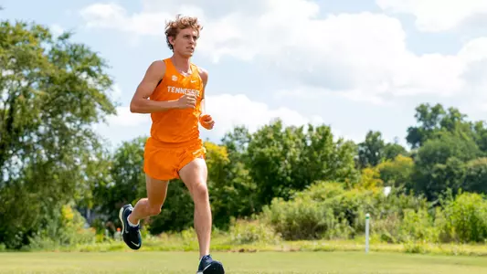 KNOXVILLE, TN - August 17, 2023 - Thomas Rice of the Tennessee Volunteers during Cross Country Photo Day at Cherokee Farm Cross Country Course in Knoxville, TN. Photo By Andrew Ferguson/Tennessee Athletics