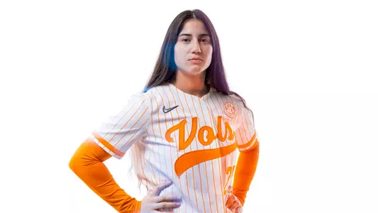 KNOXVILLE, TN - January 18, 2024 - Outfielder/Infielder Giulia Koutsoyanopulos #27 of the Tennessee Lady Volunteers portrait taken during Photo Day in Knoxville, TN. Photo By Andrew Ferguson/Tennessee Athletics