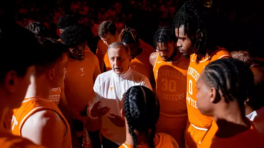 COLUMBIA, SC - March 06, 2024 - Head Coach Rick Barnes and the Tennessee Volunteers during the game between the South Carolina Gamecocks and the Tennessee Volunteers at Colonial Life Arena in Columbia, SC. Photo By Andrew Ferguson/Tennessee Athletics