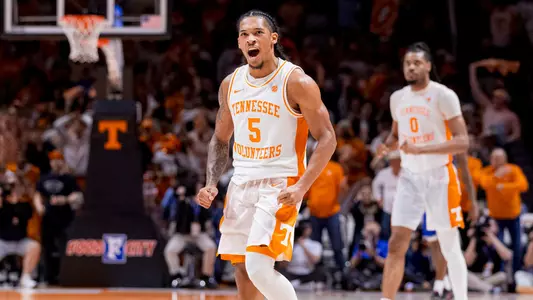 KNOXVILLE, TN - March 09, 2024 - Guard Zakai Zeigler #5 of the Tennessee Volunteers during the game between the Kentucky Wildcats and the Tennessee Volunteers at Food City Center in Knoxville, TN. Photo By Andrew Ferguson/Tennessee Athletics