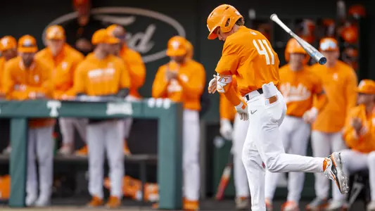 KNOXVILLE, TN - February 24, 2024 - Infielder Camden Bates #41 of the Tennessee Volunteers during the game between the the UAlbany Great Danes and the Tennessee Volunteers at Lindsey Nelson Stadium in Knoxville, TN. Photo By Emma Ramsey/Tennessee Athletics