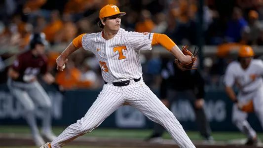 KNOXVILLE, TN - March 12, 2024 - Pitcher Brady Robertson #29 of the Tennessee Volunteers during the game between the Eastern Kentucky Colonels and the Tennessee Volunteers at Lindsey Nelson Stadium in Knoxville, TN. Photo By Kate Luffman/Tennessee Athletics
