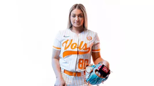 KNOXVILLE, TN - January 18, 2024 - Pitcher Charli Orsini #80 of the Tennessee Lady Volunteers portrait taken during Photo Day in Knoxville, TN. Photo By Andrew Ferguson/Tennessee Athletics