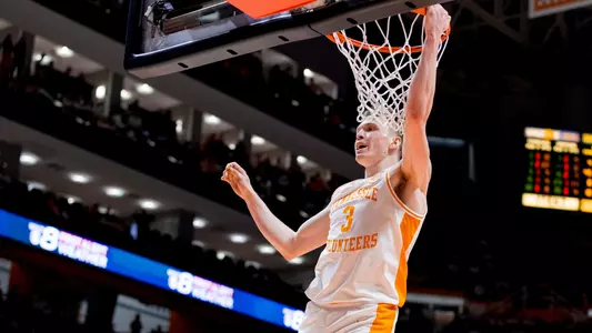 KNOXVILLE, TN - February 24, 2024 - Guard Dalton Knecht #3 of the Tennessee Volunteers during the game between the Texas A&M Aggies and the Tennessee Volunteers at Food City Center in Knoxville, TN. Photo By Andrew Ferguson/Tennessee Athletics
