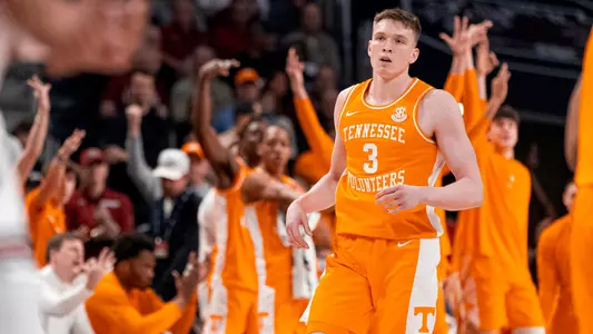 COLUMBIA, SC - March 06, 2024 - Guard Dalton Knecht #3 of the Tennessee Volunteers during the game between the South Carolina Gamecocks and the Tennessee Volunteers at Colonial Life Arena in Columbia, SC. Photo By Andrew Ferguson/Tennessee Athletics