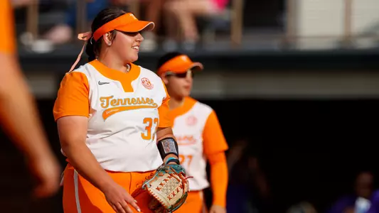 KNOXVILLE, TN - April 19, 2024 - Pitcher Payton Gottshall #33 of the Tennessee Lady Volunteers during the game between the LSU Tigers and the Tennessee Lady Volunteers at Sherri Parker Lee Stadium in Knoxville, TN. Photo By Emma Ramsey/Tennessee Athletics