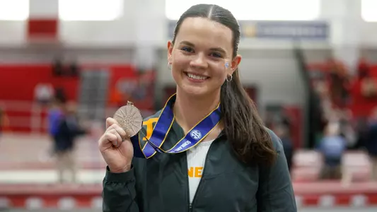FAYETTEVILLE, AR - February 23, 2024 - Sarah Schmitt of the Tennessee Volunteers during Day 1 of the Indoor SEC Track and Field Championship at Randal Tyson Track Center in Fayetteville, AR. Photo By Cayce Smith/Tennessee Athletics
