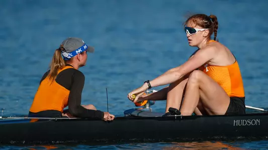 OAK RIDGE, TN - March 29, 2024 - Sasha Radovanovic and Meg Flanagan of the Tennessee Lady Volunteers during the race between the Minnesota Golden Gophers and the Tennessee Lady Volunteers at Melton Hill Lake in Oak Ridge, TN. Photo By Kate Luffman/Tennessee Athletics