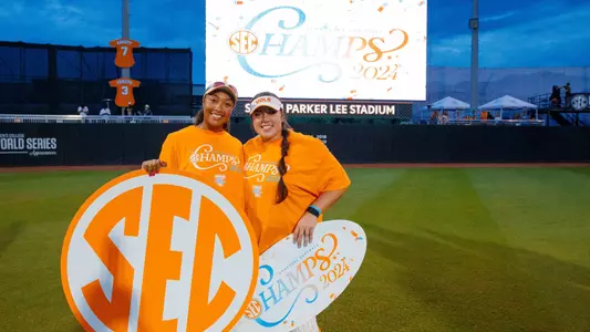 KNOXVILLE, TN - May 03, 2024 - Outfielder Kiki Milloy #9 and Pitcher Payton Gottshall #33 of the Tennessee Lady Volunteers during the game between the Kentucky Wildcats and the Tennessee Lady Volunteers at Sherri Parker Lee Stadium in Knoxville, TN. Photo By Emma Corona/Tennessee Athletics