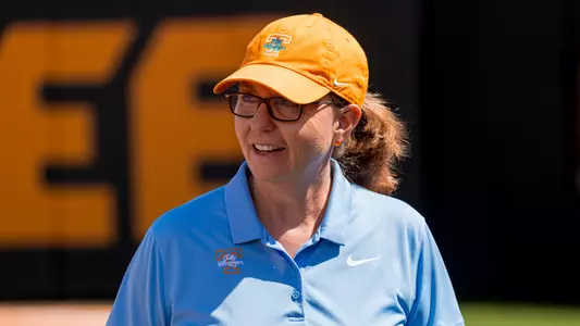 KNOXVILLE, TN - May 19, 2024 - Head Coach Karen Weekly of the Tennessee Lady Volunteers before the 2024 NCAA Softball Tournament Regional game between the Virginia Cavaliers and the Tennessee Lady Volunteers at Sherri Parker Lee Stadium in Knoxville, TN. Photo By Andrew Ferguson/Tennessee Athletics